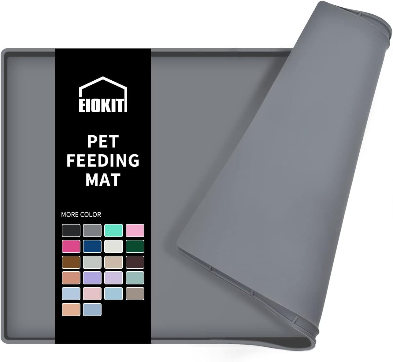 Dog Food Mat,Silicone Waterproof Food Tray,Non Slip Pet Bowl Mats Placemat,0.6" Raised Edge,Suitable for Most Small and Medium Sized Pets,24" X 16"