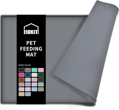 Dog Food Mat,Silicone Waterproof Food Tray,Non Slip Pet Bowl Mats Placemat,0.6" Raised Edge,Suitable for Most Small and Medium Sized Pets,24" X 16"