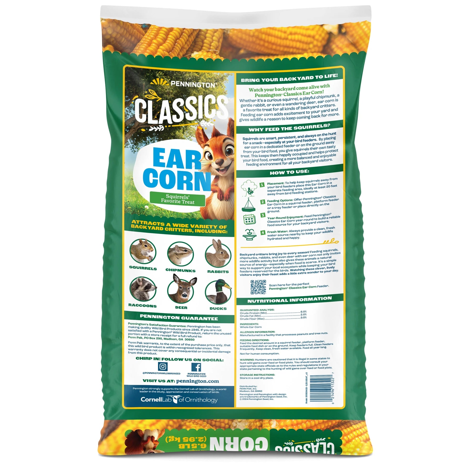 Classic Whole Ear Corn, Squirrel and Critter Feed, 6.5 Lb. Bag, Dry, 1 Pack