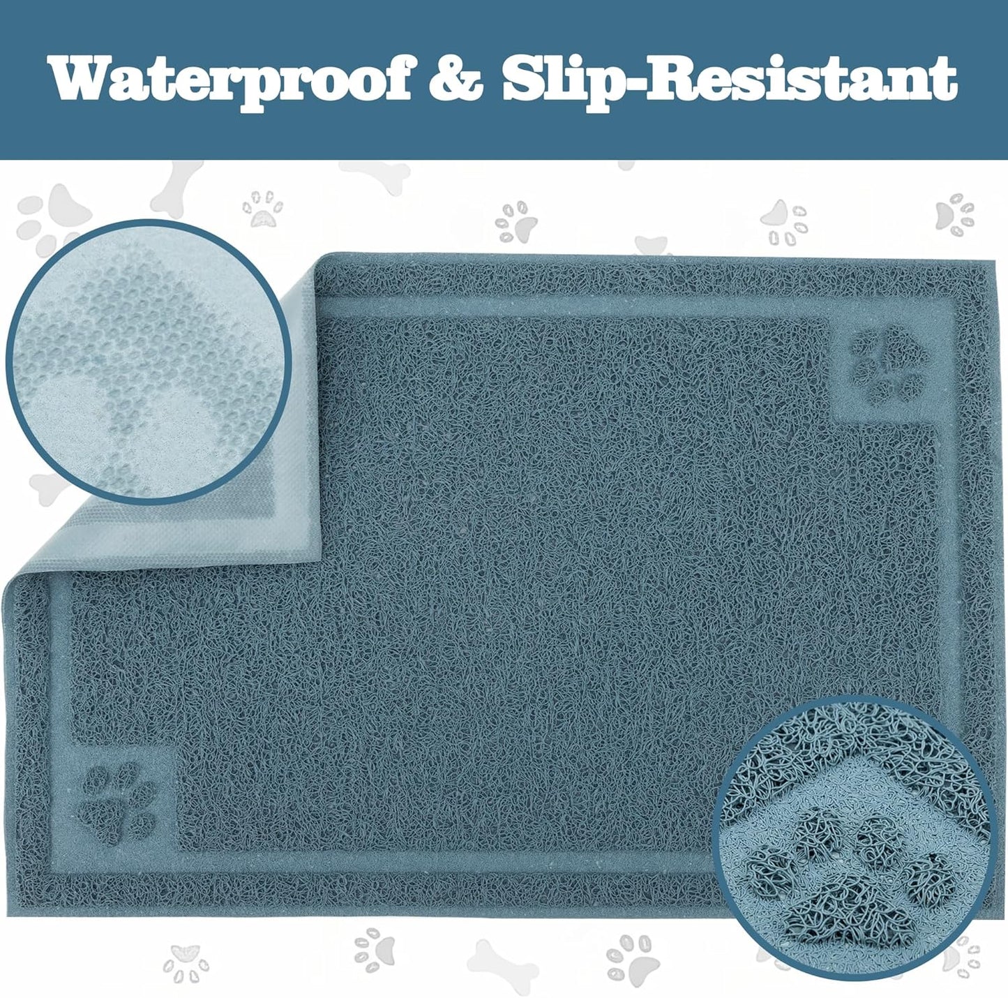 Pet Feeding Mat Large for Dogs and Cats,24"×16" Flexible and Easy to Clean Feeding Mat,Best for Non Slip Waterproof Feeding Mat. (Silver Blue)