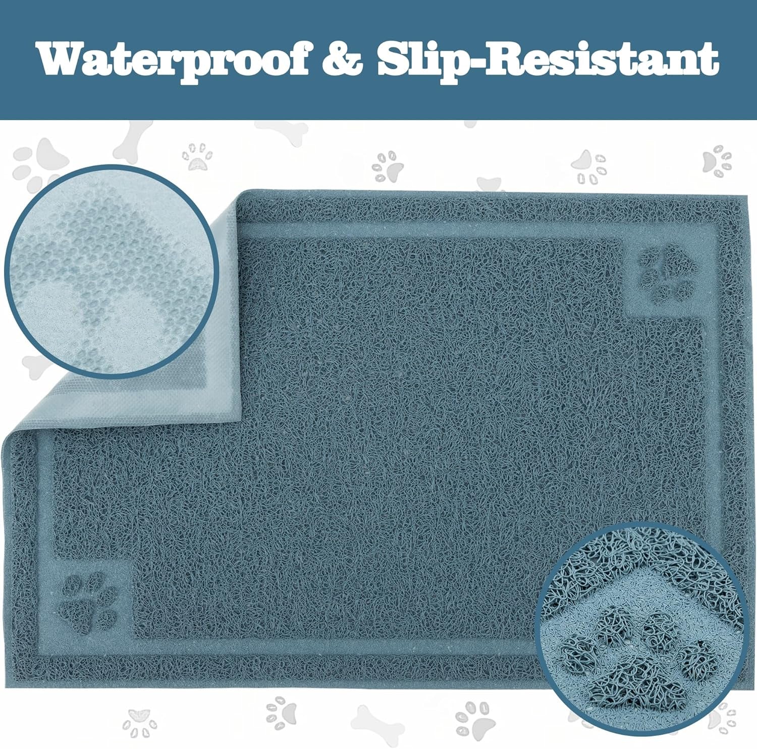 Pet Feeding Mat Large for Dogs and Cats,24"×16" Flexible and Easy to Clean Feeding Mat,Best for Non Slip Waterproof Feeding Mat. (Silver Blue)
