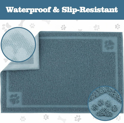Pet Feeding Mat Large for Dogs and Cats,24"×16" Flexible and Easy to Clean Feeding Mat,Best for Non Slip Waterproof Feeding Mat. (Silver Blue)