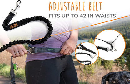 Hands Free Dog Leash | Bungee Waist Leash for Dog Walking. Pet Running Hands Free Tether for Large, Medium & Small Breeds. Pet Waist Belt (36" - 48") up to 150 Lbs - Black