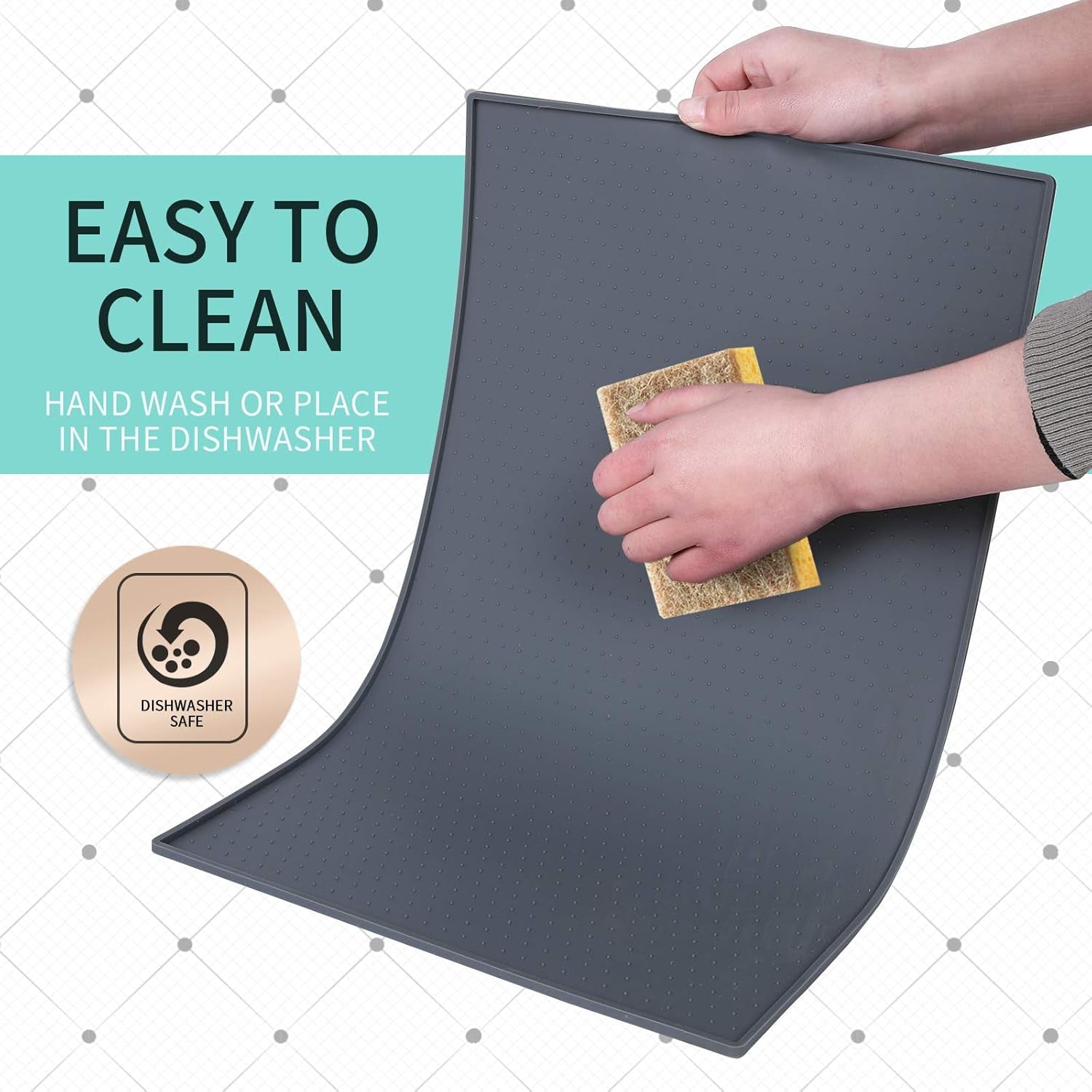 Silicone Dog Food Mat - Waterproof Dog Bowl Mats for Food and Water Bowls, Raised Edges Non-Slip Cat Food Mat, BPA Free Pet Mats for Dog Bowls (Small, Gray)