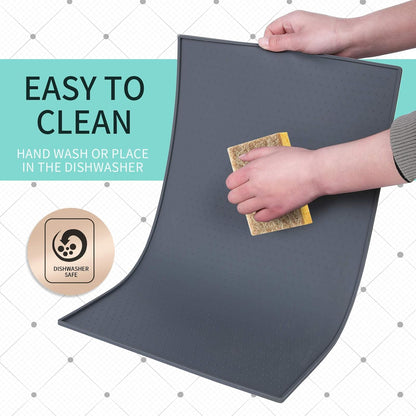 Silicone Dog Food Mat - Waterproof Dog Bowl Mats for Food and Water Bowls, Raised Edges Non-Slip Cat Food Mat, BPA Free Pet Mats for Dog Bowls (Small, Gray)
