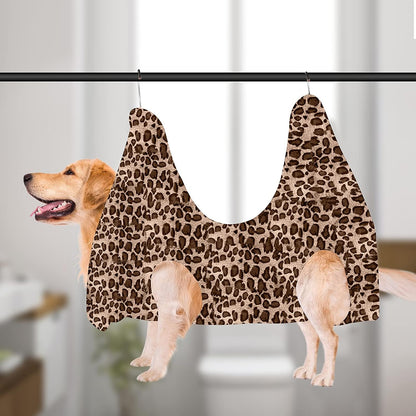 Dog Grooming Hammock, Pet Grooming Hammock Harness for Cats Dogs Grooming Helper Durable Restraint Bag Drying Towel for Bathing Trimming Nail Clipping, with 2 Hooks, Leopard Printing (Small)