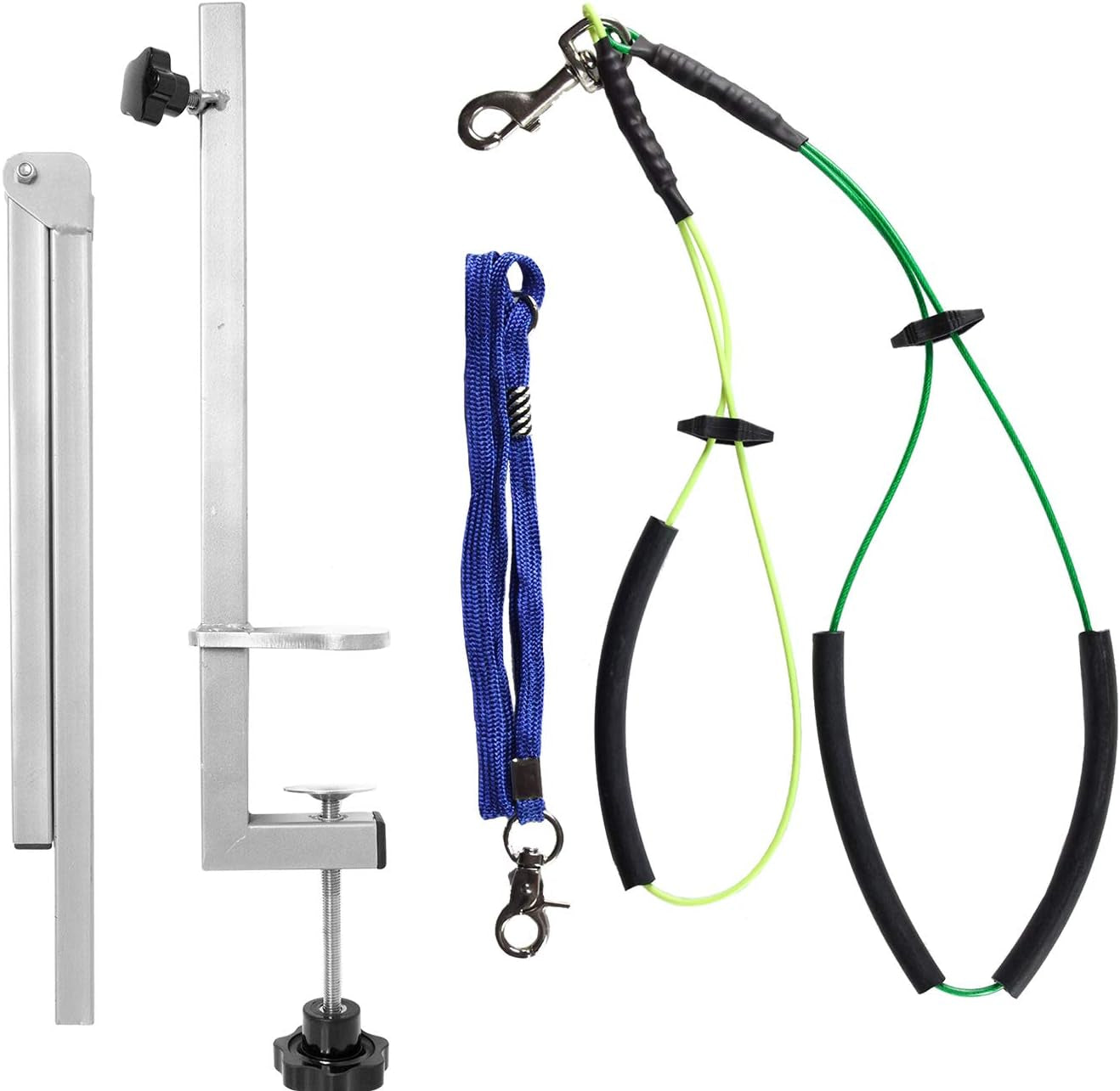 - Portable Dog Grooming Arm with Loop & Clamp for Pet Grooming Table - Dog Grooming Supplies 27In Foldable Silver Steel Arm with S/M (19 or 21In) No Sit Haunch Holder