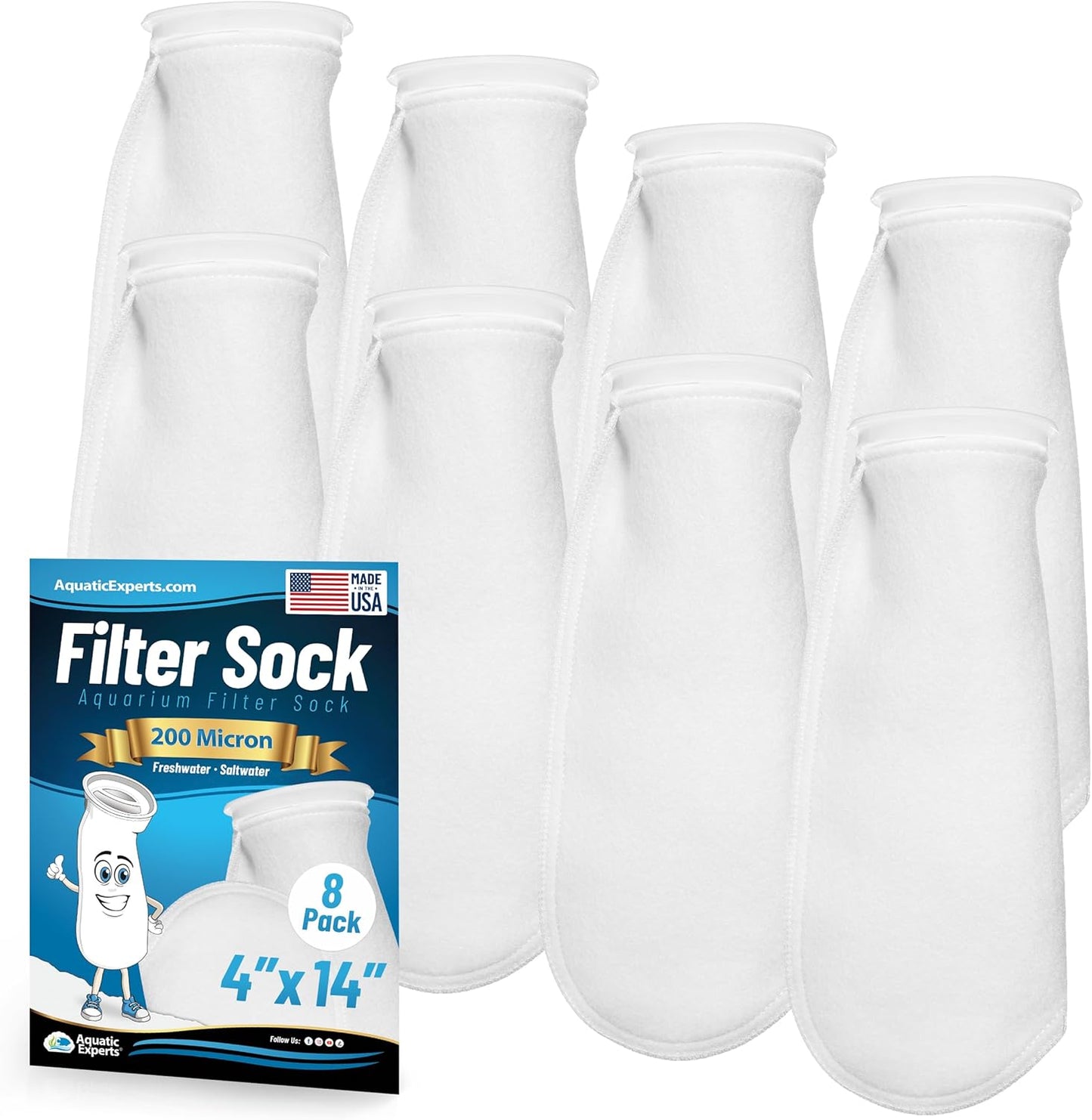 Felt Filter Socks – 4 Inch Ring Style, 200 Micron Aquarium Filter Sock for Sumps & Aquariums (4" X 14", 8 Pack)