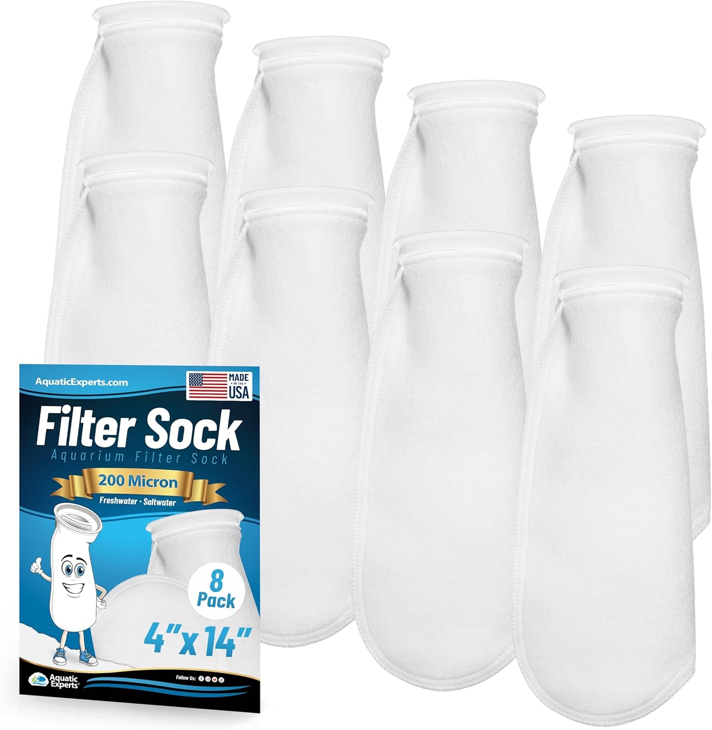 Felt Filter Socks – 4 Inch Ring Style, 200 Micron Aquarium Filter Sock for Sumps & Aquariums (4" X 14", 8 Pack)