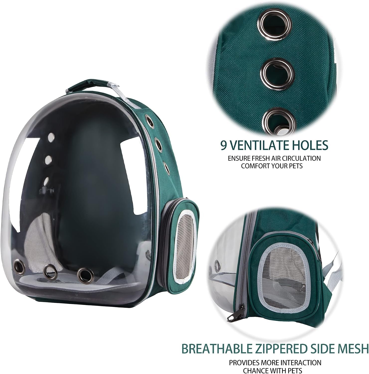 Cat Backpack Bubble Carriers, Airline-Approved Ventilate Transparent Capsule Hands-Free Pet Backpack, for Cats Puppies Travelling Hiking Camping & Outdoor Use (Green)