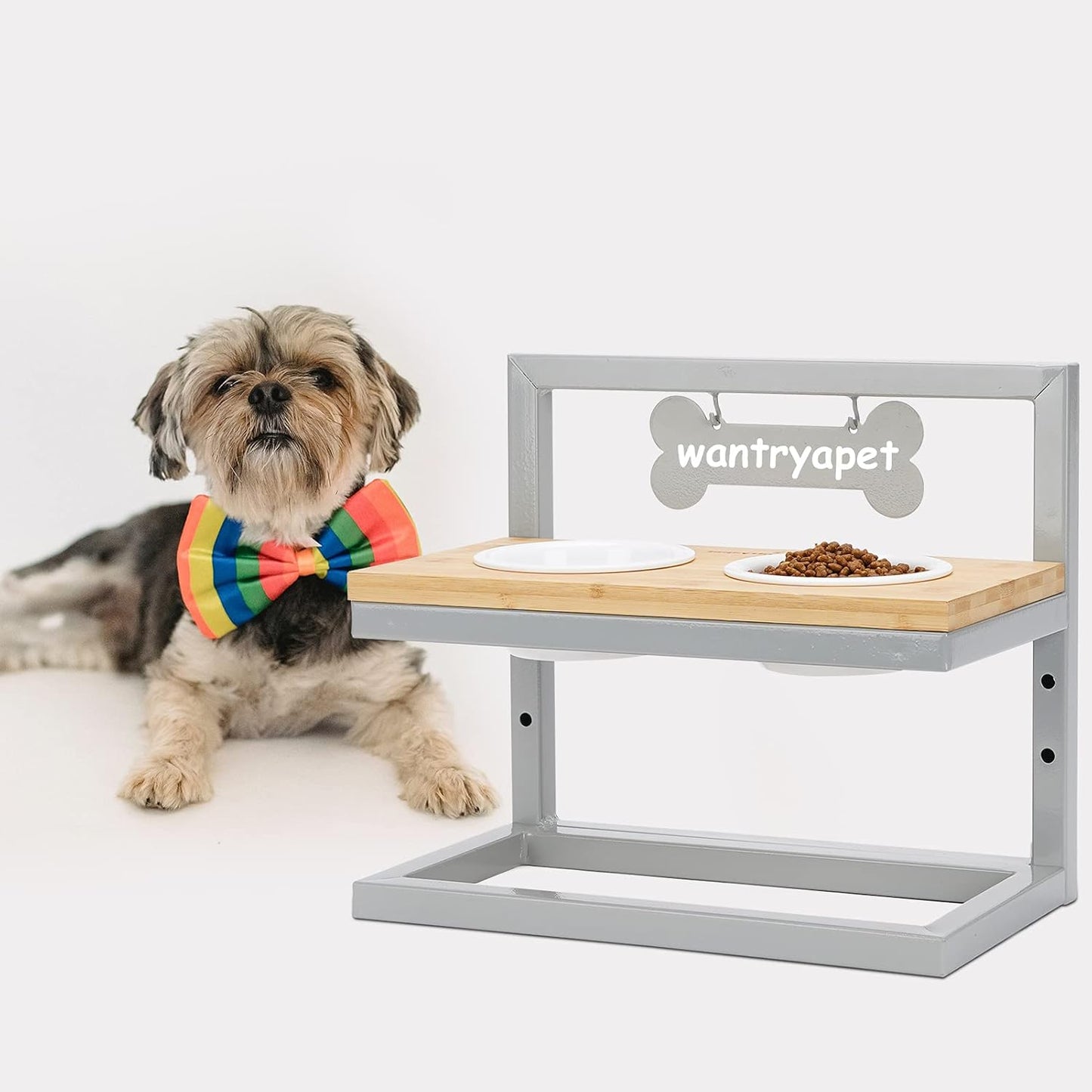 Elevated Dog Feeder, 3 Adjustable Heights, Break-Resistant Melamine Bowls, Suitable for Cats and Small Dogs, 4"H, BPA Free
