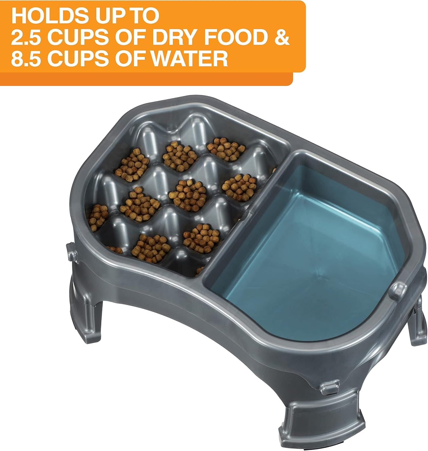 – Neater Raised Slow Feeder Dog Bowl – Elevated and Adjustable Food Height - (Double Diner, Gunmetal)