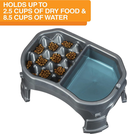 – Neater Raised Slow Feeder Dog Bowl – Elevated and Adjustable Food Height - (Double Diner, Gunmetal)