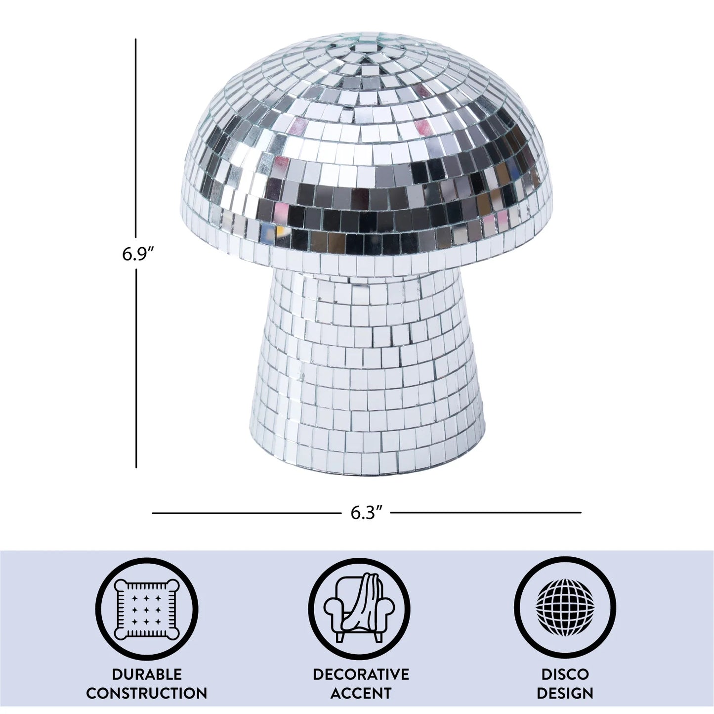 Disco Mushroom Decorative Figurine, 6.9" H X 6.3" W