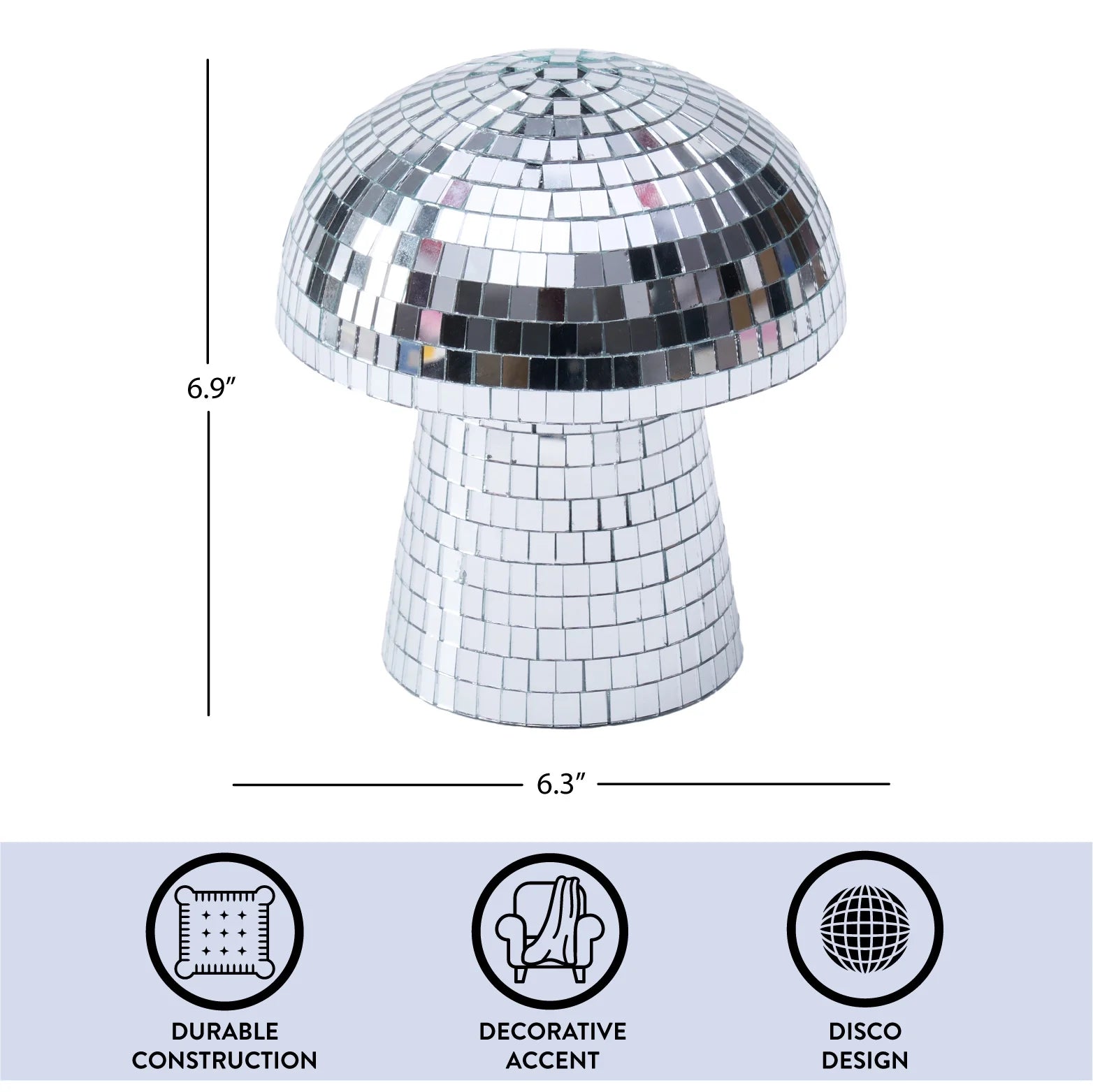 Disco Mushroom Decorative Figurine, 6.9" H X 6.3" W