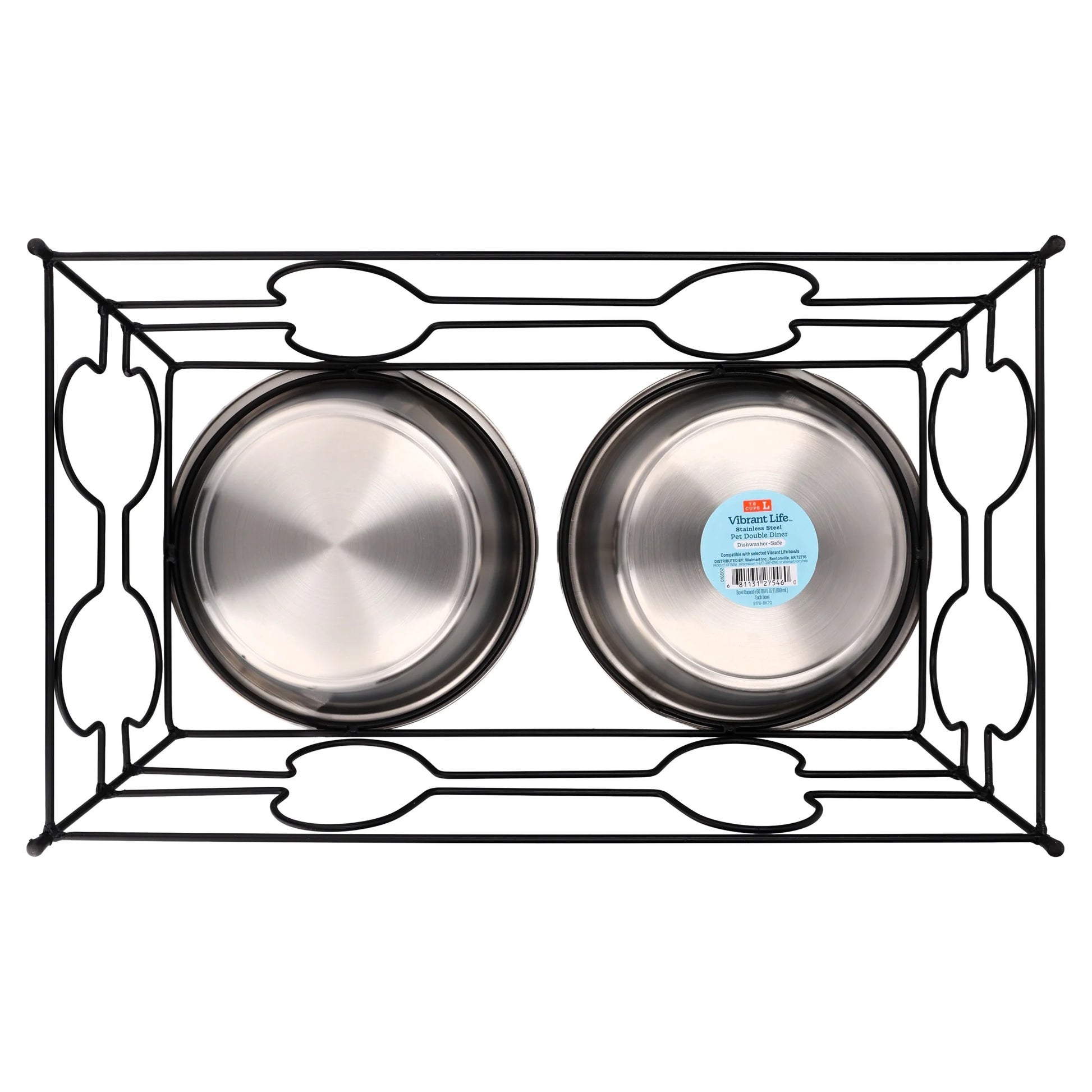 Large 7.6-Cup Stainless Steel Pet Double Diner, Silver
