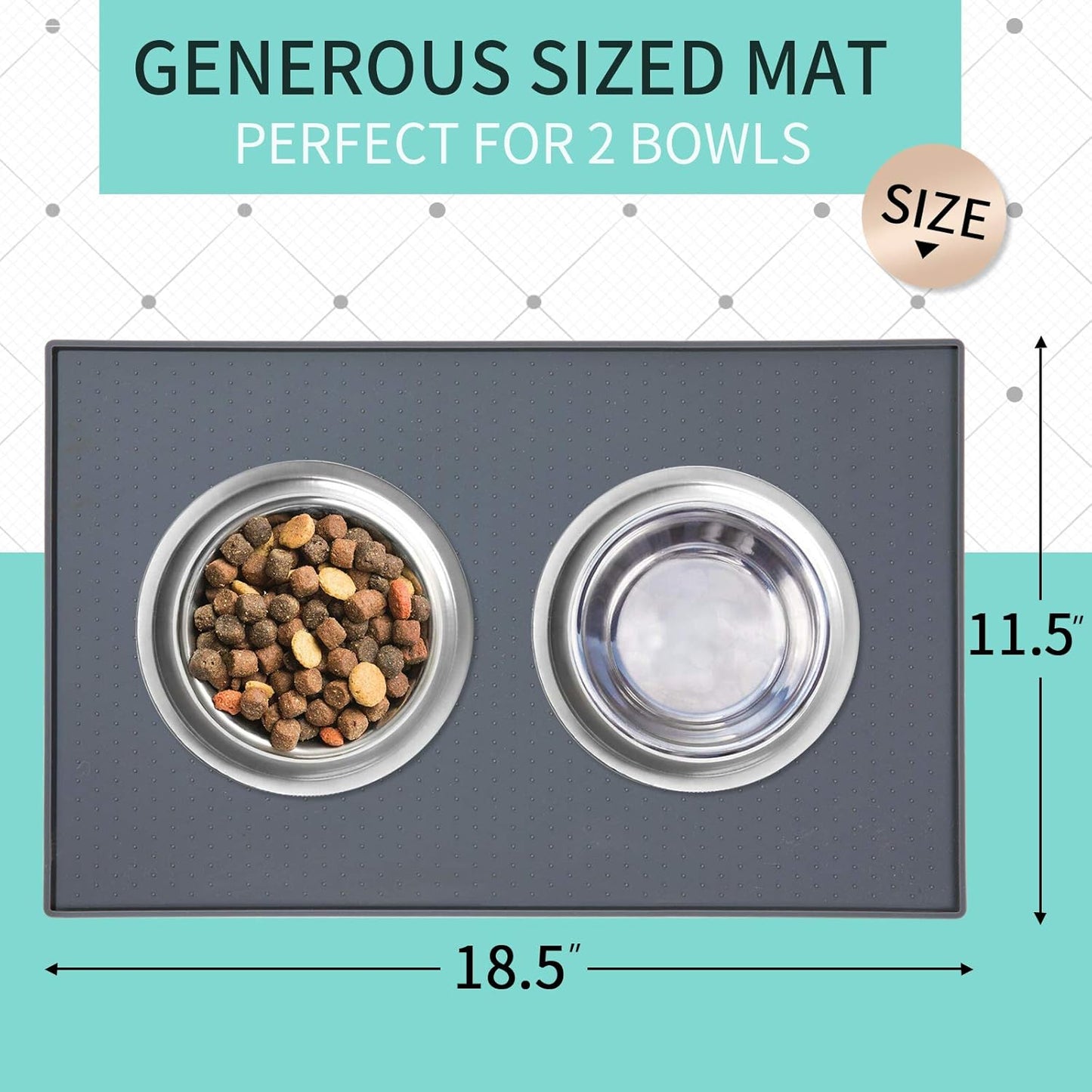 Silicone Dog Food Mat - Waterproof Dog Bowl Mats for Food and Water Bowls, Raised Edges Non-Slip Cat Food Mat, BPA Free Pet Mats for Dog Bowls (Small, Gray)