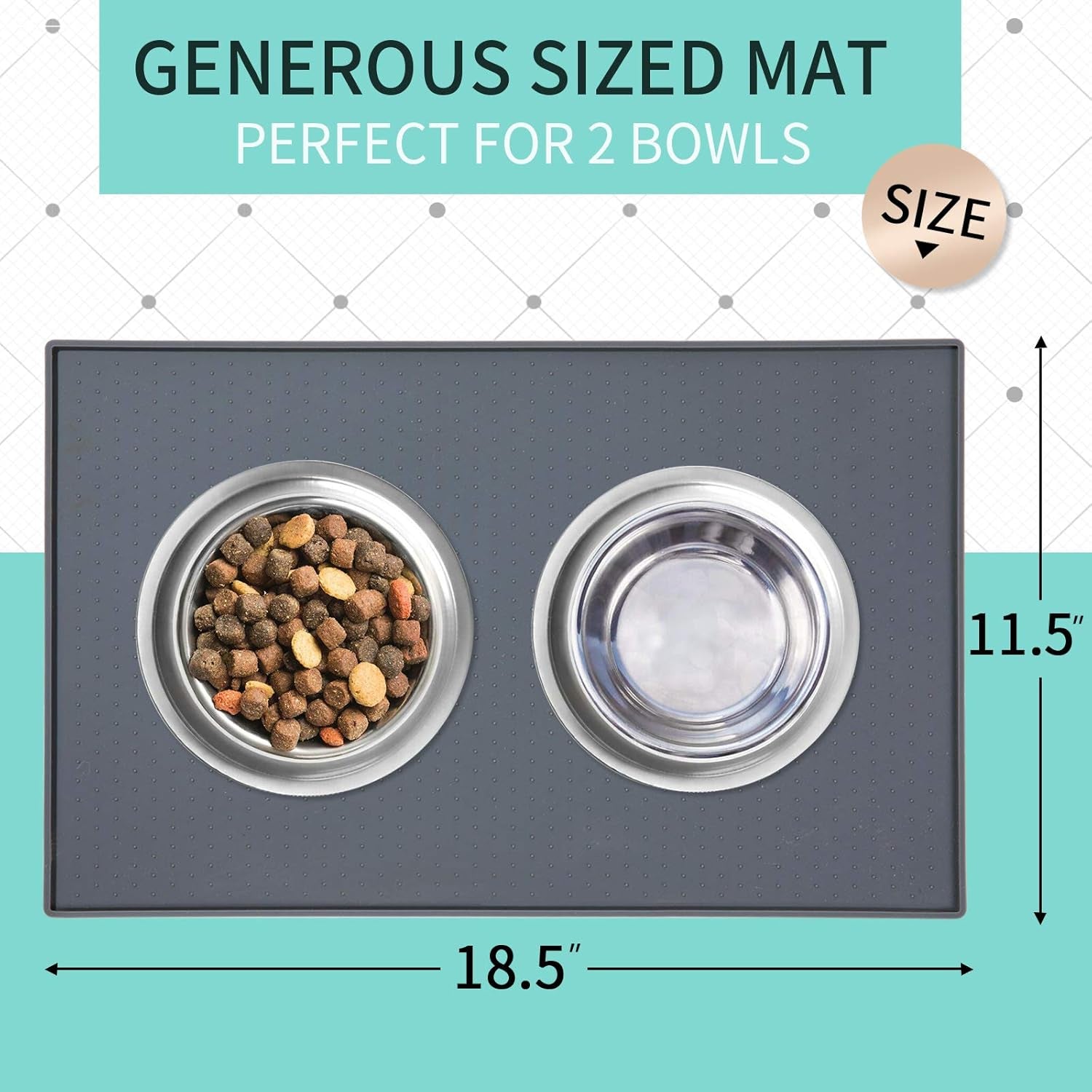 Silicone Dog Food Mat - Waterproof Dog Bowl Mats for Food and Water Bowls, Raised Edges Non-Slip Cat Food Mat, BPA Free Pet Mats for Dog Bowls (Small, Gray)