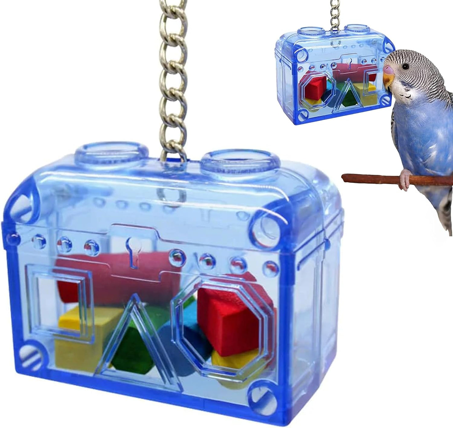 Large or Small Treasure Chest - Perfect Bird Cage Toy Colorful, Safe, Easy to Install - Washable, Refillable, Non-Toxic, Foraging Box - Cage Accessories