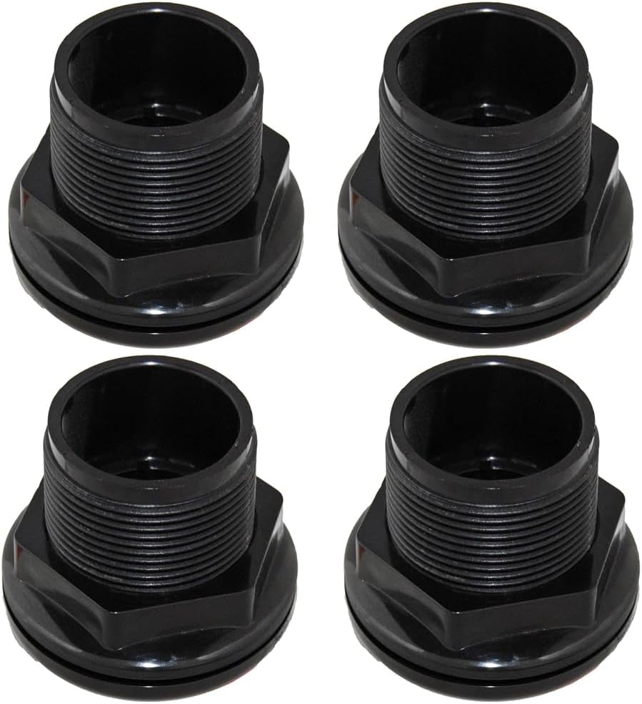 1" Bulkhead Fitting Slip X Slip ABS Aquarium Pond Filters (4 Pack)
