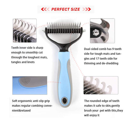 Pet Grooming Brush - Dog Brushes for Grooming-Double Sided Shedding and Dematting Undercoat Rake Comb for Dogs and Cats,Extra Wide- Designed for Medium and Long Haired Cats Dogs and Every Other Pet