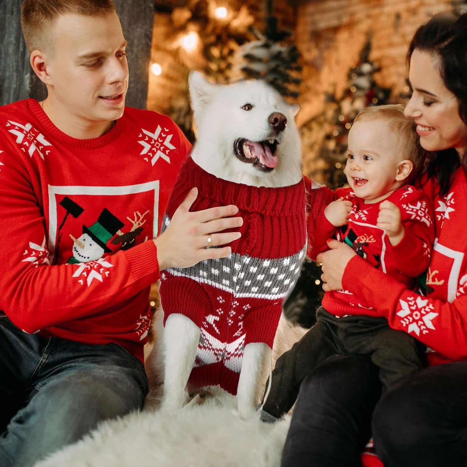 4 Pieces Christmas Dog Sweaters Halloween Puppy Holiday Sweaters Santa Reindeer Snowman Snowflake Pumpkin Pet Clothes for Xmas Dog Cat Costume(Medium,Cute Pattern)