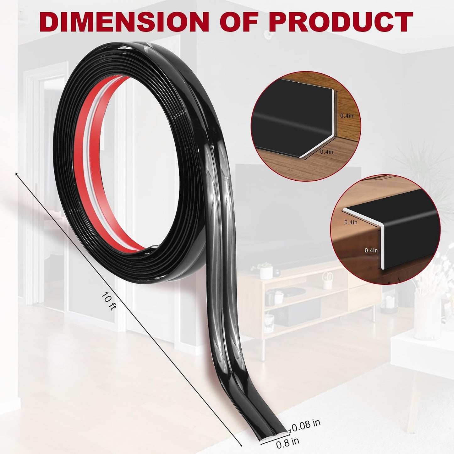 0.8 Inch X 10 Feet Wall Corner Protector Peel and Stick Corner Trim Molding Strip Self Adhesive Wall Edge Protectors Guards for Edge Ceiling, Black