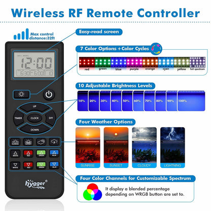 Hygger Advanced Remote Control Aquarium Light Customizable Full Spectrum Fish...