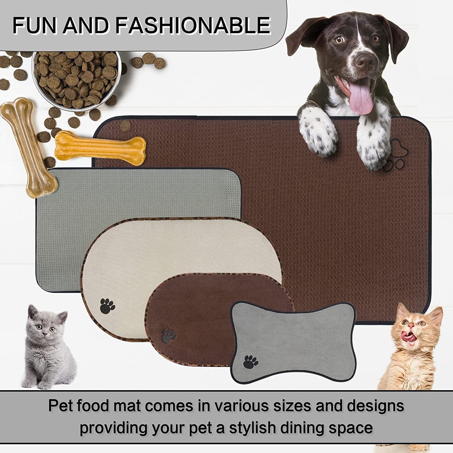Microfiber Pet Bowl Mat Dog Cats Feeding Mats for Food and Water Dish Drying Mat with Anti-Skid Backing 14.2Inch X 24Inch Grey