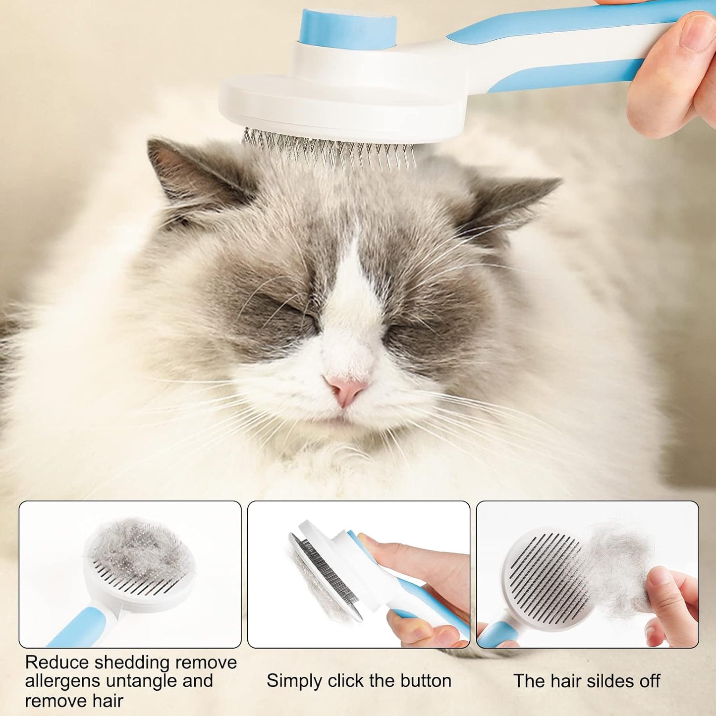 Self Cleaning Slicker Brush,Long & Short Hair Pets Gently Removes Loose Undercoat, Mats and Tangled Hair Dog & Cat Grooming Brush, Skin Friendly(Blue)