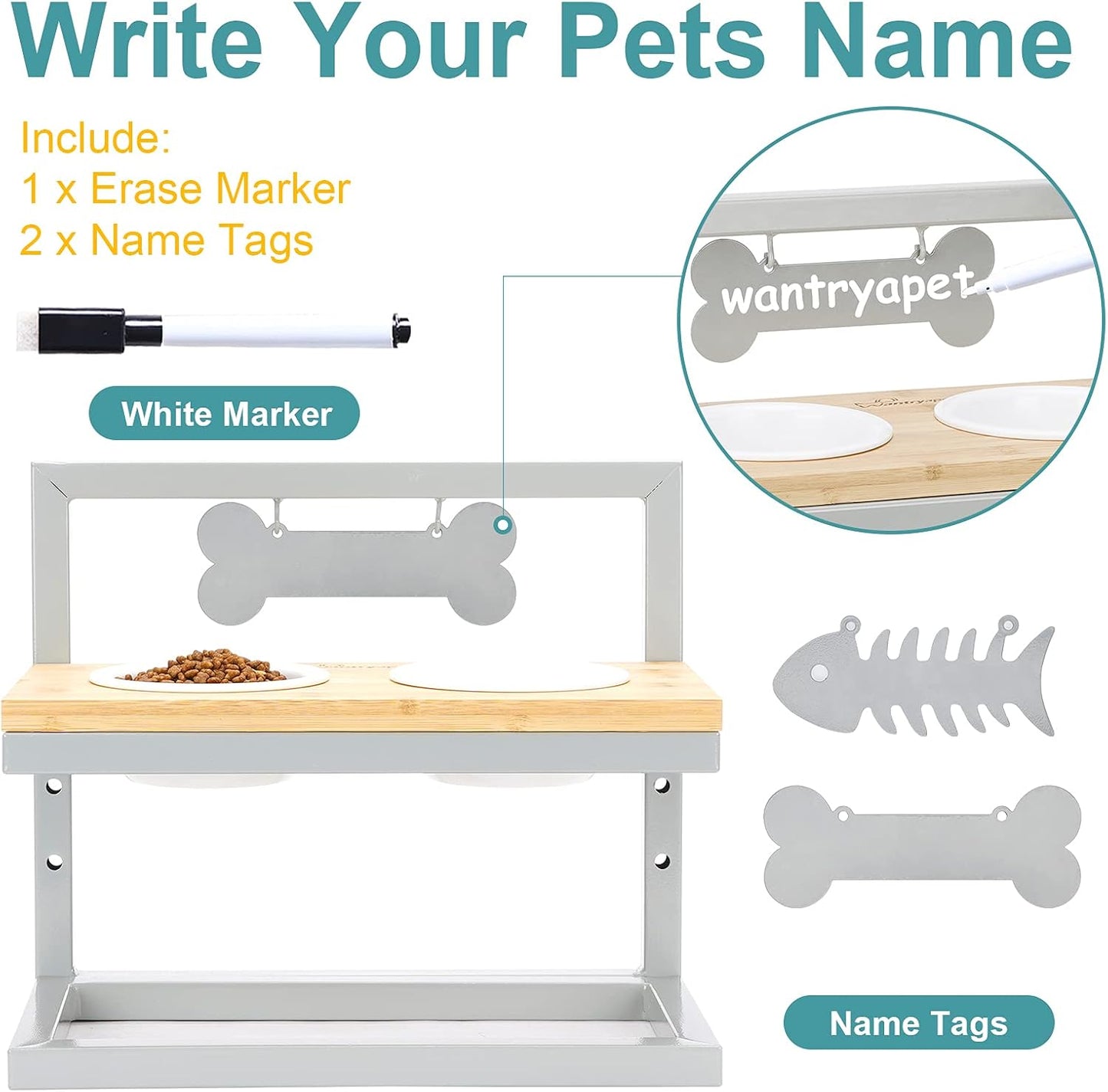 Elevated Dog Feeder, 3 Adjustable Heights, Break-Resistant Melamine Bowls, Suitable for Cats and Small Dogs, 4"H, BPA Free