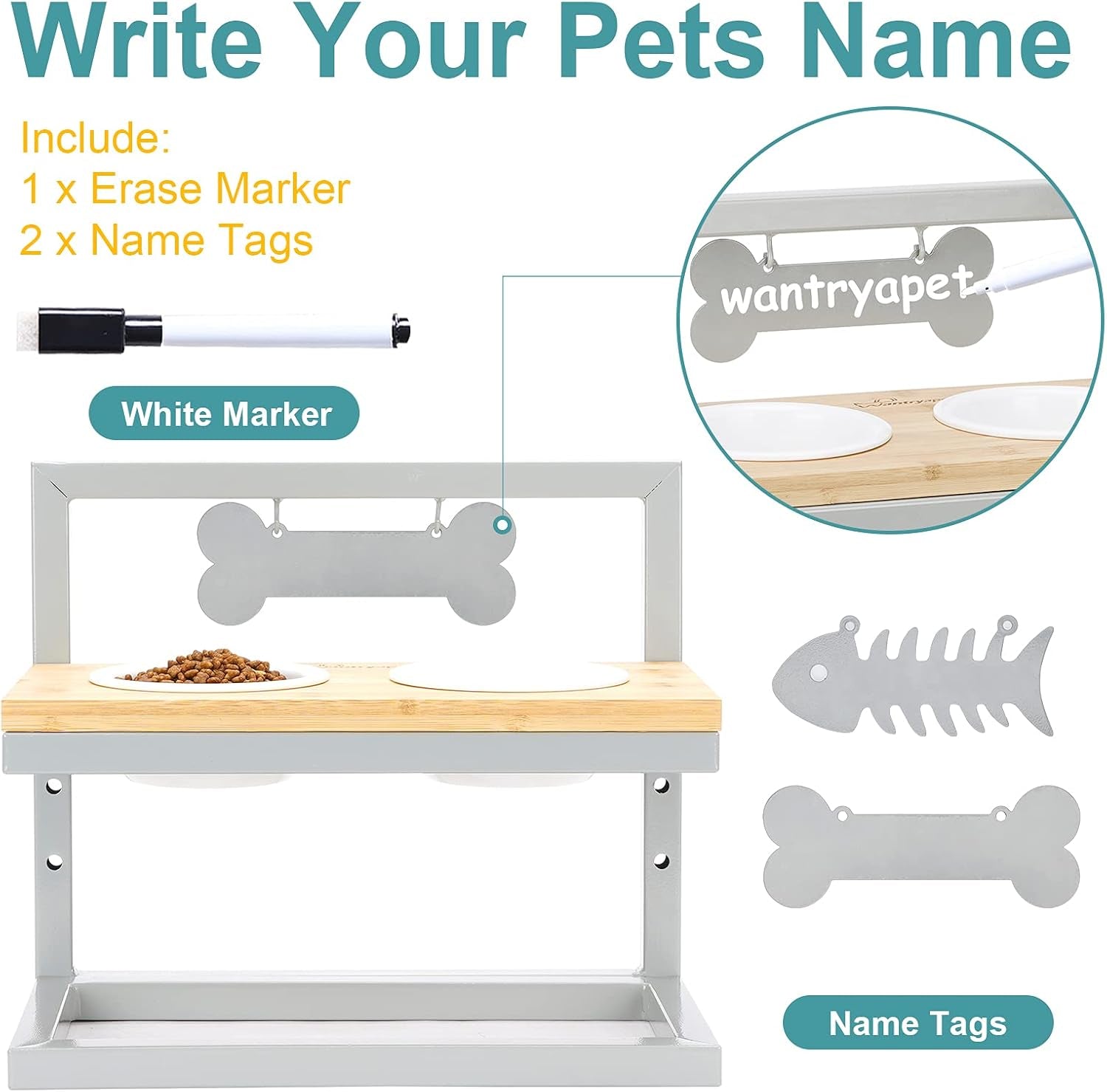 Elevated Dog Feeder, 3 Adjustable Heights, Break-Resistant Melamine Bowls, Suitable for Cats and Small Dogs, 4"H, BPA Free