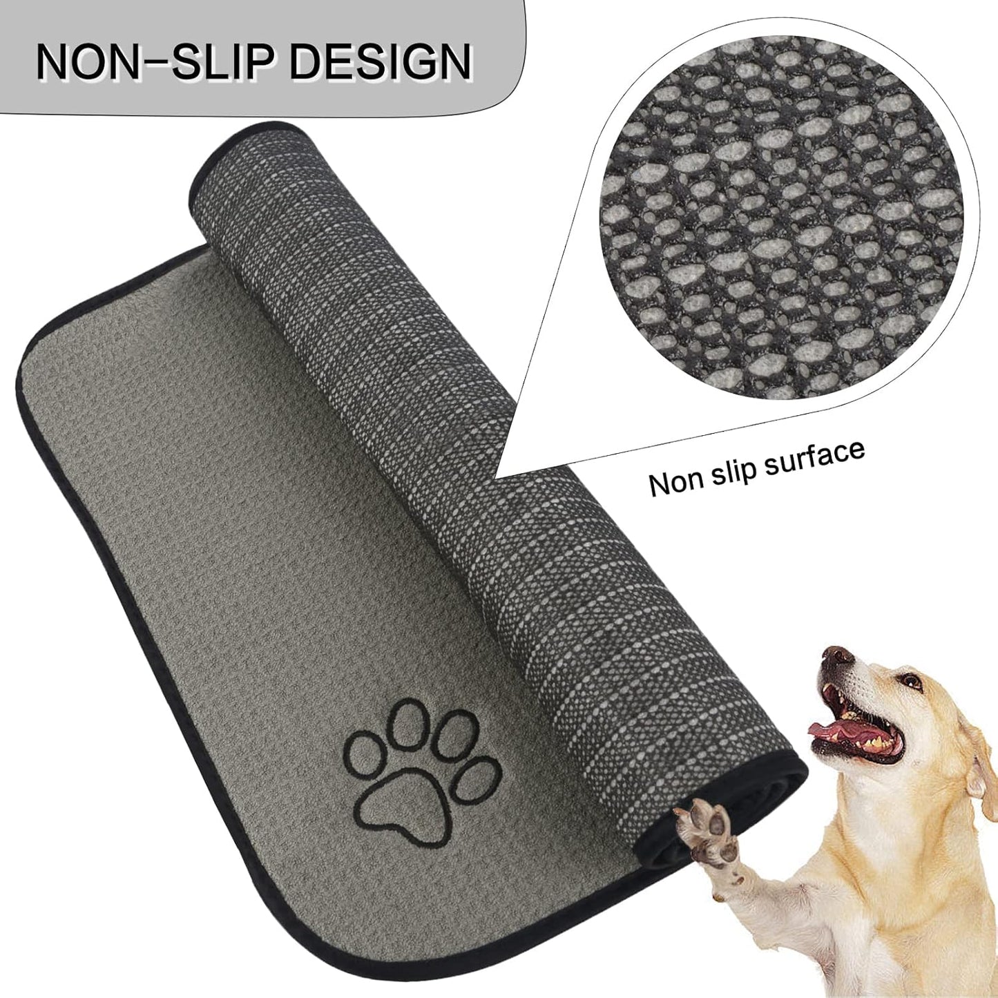 Microfiber Pet Bowl Mat Dog Cats Feeding Mats for Food and Water Dish Drying Mat with Anti-Skid Backing 14.2Inch X 24Inch Grey