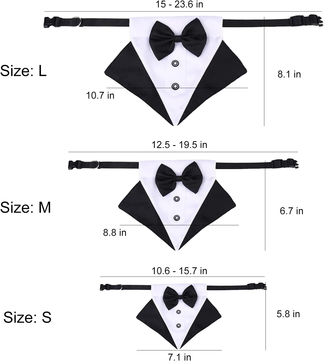 Formal Dog Tuxedo Bandana Dog Wedding Bandana Collar Dog Collar with Bow Tie Adjustable Dog Bowtie Collar Bandana for Small Medium Large Dog Pet (Balck, M)