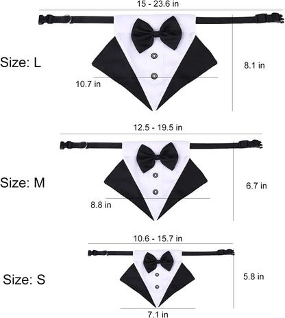 Formal Dog Tuxedo Bandana Dog Wedding Bandana Collar Dog Collar with Bow Tie Adjustable Dog Bowtie Collar Bandana for Small Medium Large Dog Pet (Balck, M)