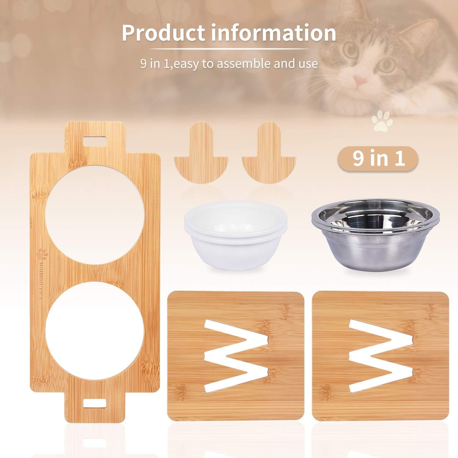 Raised Pet Bowl for Cats and Small Dogs, Adjustable Elevated Dog Cat Food and Water Bowl Stand Feeder with Extra Stainless Steel Bowls (Small to Medium with 4 Bowls)
