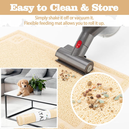 Pet Feeding Mat Large for Dogs and Cats,24"×16" Flexible and Easy to Clean Feeding Mat,Best for Non Slip Waterproof Feeding Mat. (Beige)