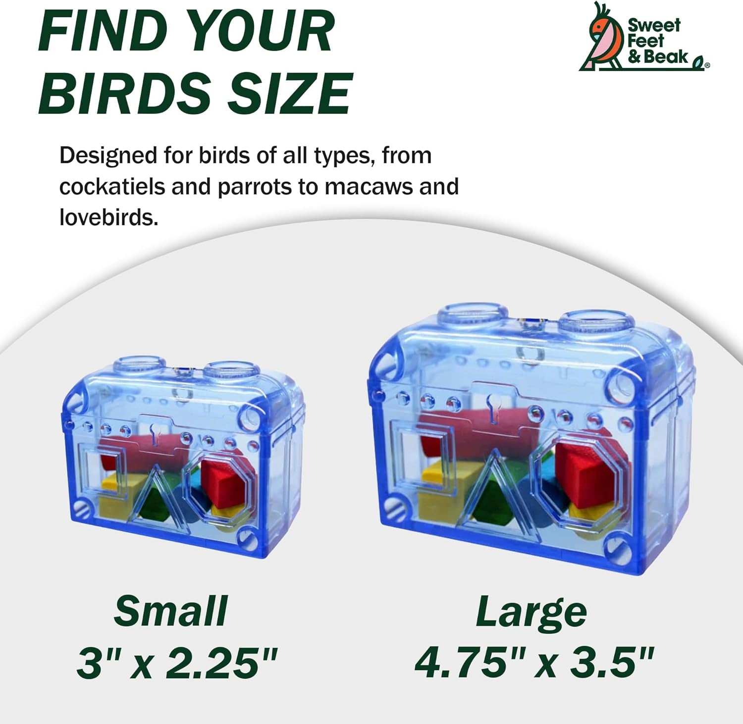 Large or Small Treasure Chest - Perfect Bird Cage Toy Colorful, Safe, Easy to Install - Washable, Refillable, Non-Toxic, Foraging Box - Cage Accessories