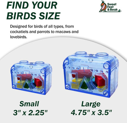 Large or Small Treasure Chest - Perfect Bird Cage Toy Colorful, Safe, Easy to Install - Washable, Refillable, Non-Toxic, Foraging Box - Cage Accessories