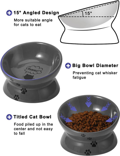 Raised Cat Food Bowl, Ceramic Elevated Bowl, Protects Cat'S Spine, anti Vomiting, Backflow Prevention, Grey
