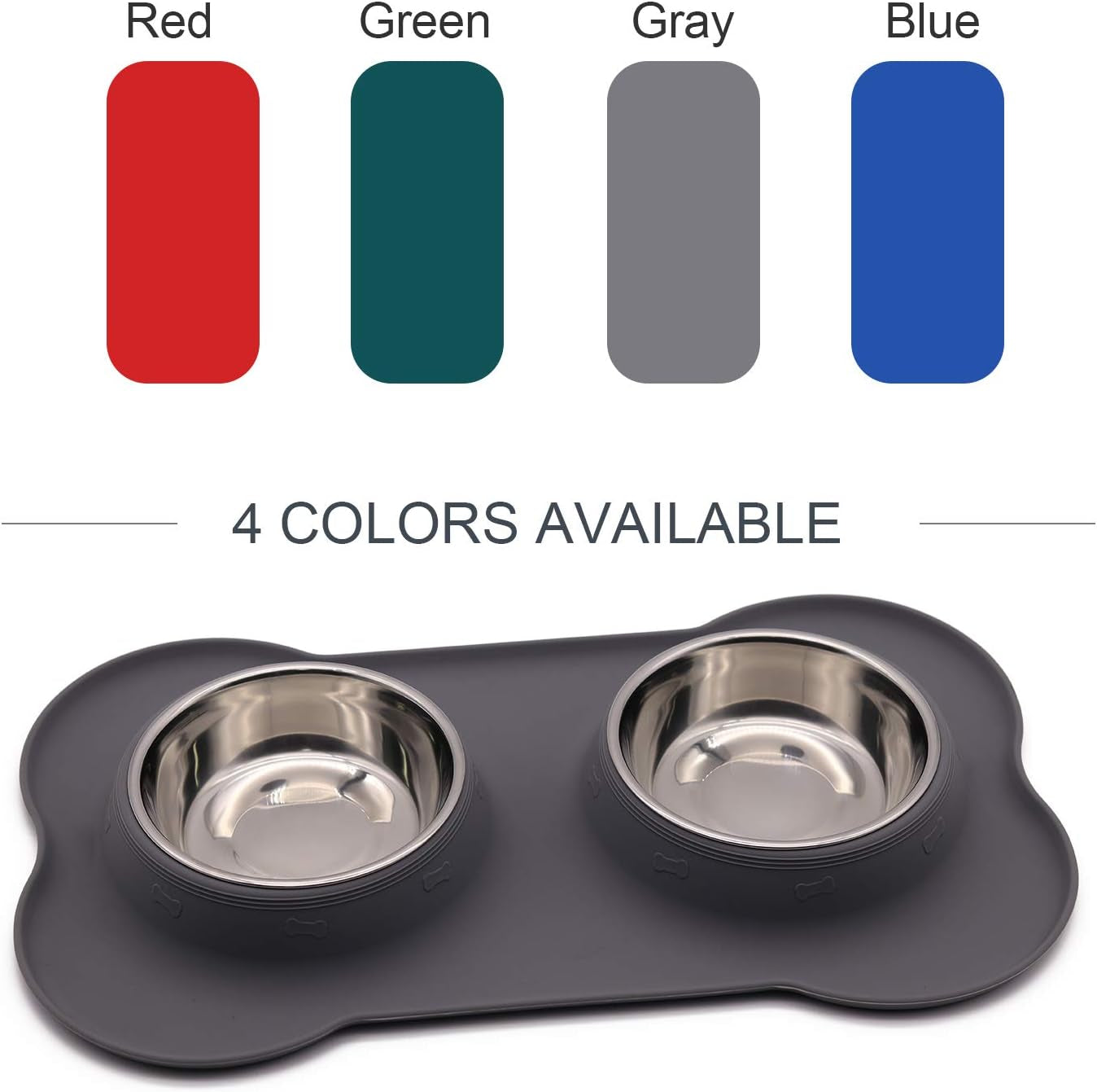M&J Bone-Shaped Dog Bowl Stainless Steel Dog Bowl, 2 Medium-Sized Bowls (13.3 Ounces Each) Leak-Free, Non-Slip Silicone Pad, Used for Small Dogs, Pets, Cats Feeding Bowls,Gray