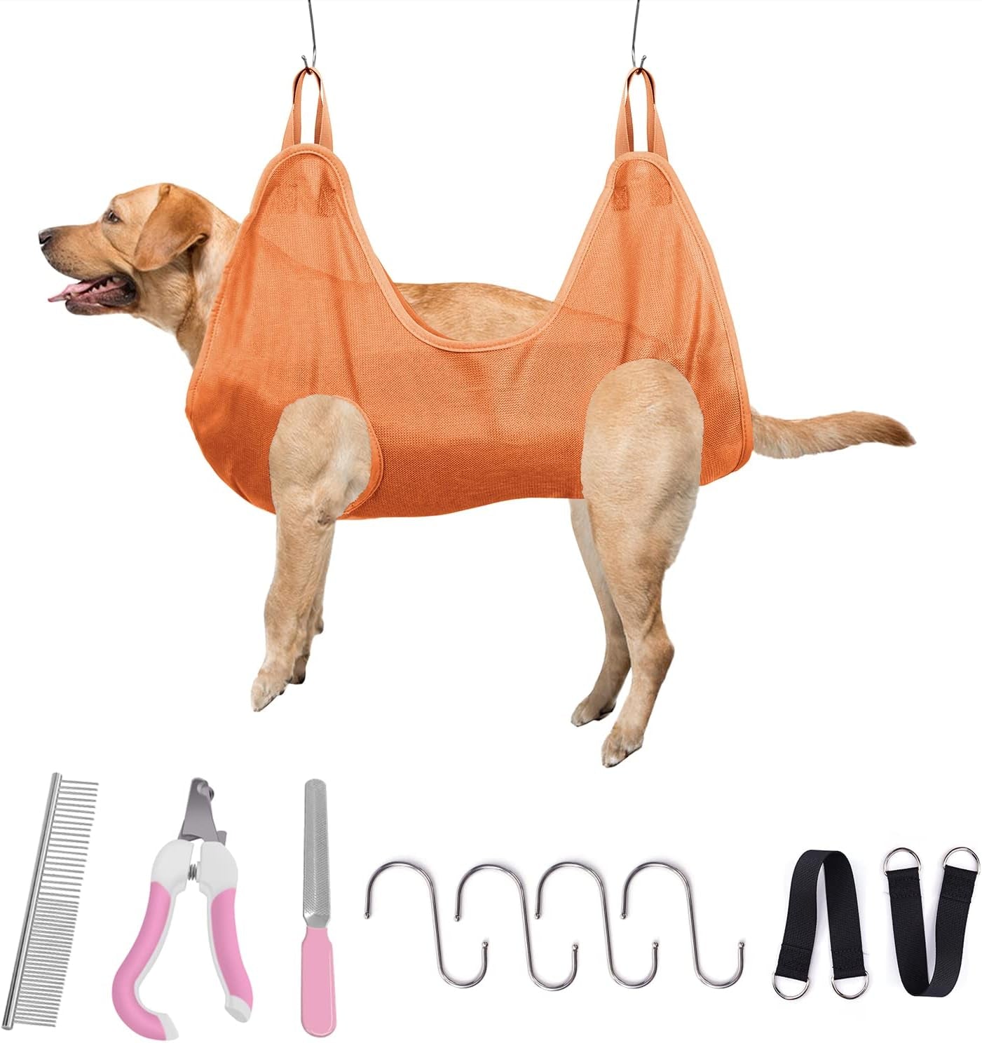 Pet Grooming Hammock, Harness for Cats & Dogs,10 in 1 Dog Holder for Grooming, Hammock Restraint Bag,Pet Supplies Orange