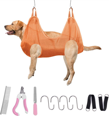 Pet Grooming Hammock, Harness for Cats & Dogs,10 in 1 Dog Holder for Grooming, Hammock Restraint Bag,Pet Supplies Orange