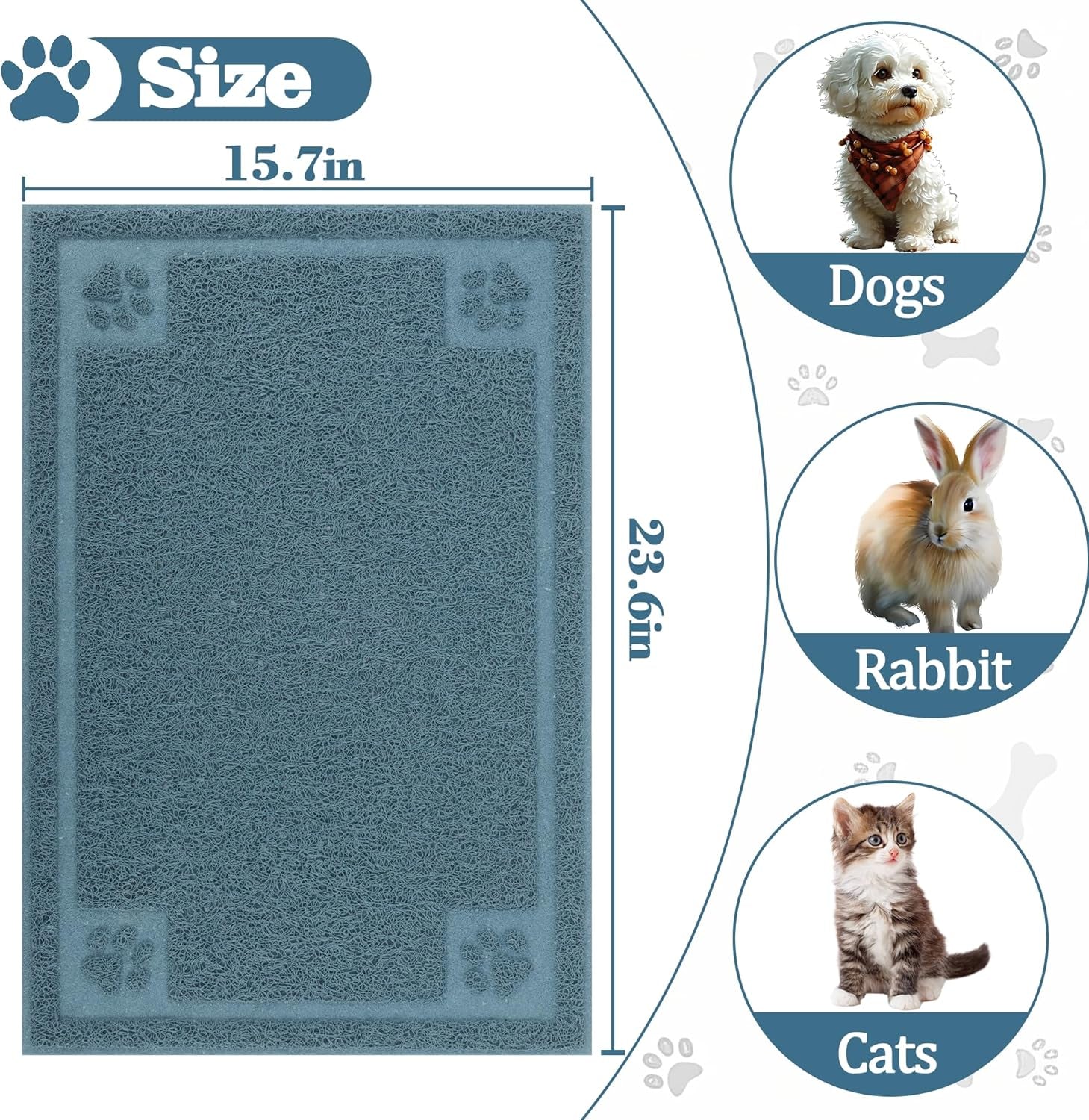 Pet Feeding Mat Large for Dogs and Cats,24"×16" Flexible and Easy to Clean Feeding Mat,Best for Non Slip Waterproof Feeding Mat. (Silver Blue)