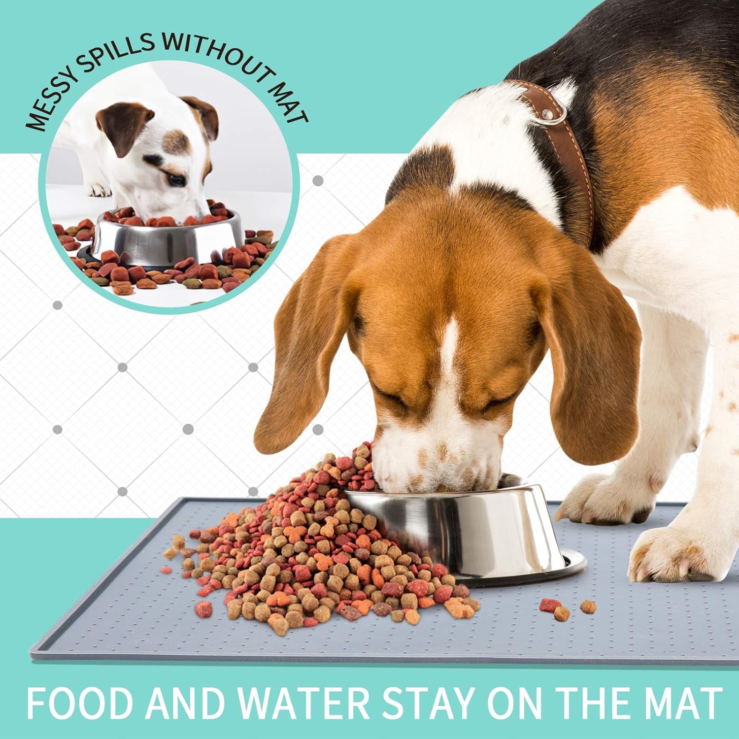 Silicone Dog Food Mat - Waterproof Dog Bowl Mats for Food and Water Bowls, Raised Edges Non-Slip Cat Food Mat, BPA Free Pet Mats for Dog Bowls (Small, Mist)