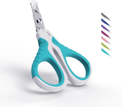 Professional Pet Nail Clippers - Ergonomic Bended Scissors for Cats, Dogs, Kittens & Small Animals - Stylish White & Pine Green Design