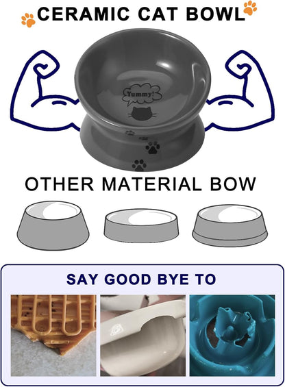 Raised Cat Food Bowl, Ceramic Elevated Bowl, Protects Cat'S Spine, anti Vomiting, Backflow Prevention, Grey