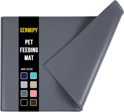 Silicone Dog Food Mat - Waterproof Dog Bowl Mats for Food and Water Bowls, Raised Edges Non-Slip Cat Food Mat, BPA Free Pet Mats for Dog Bowls (Small, Gray)