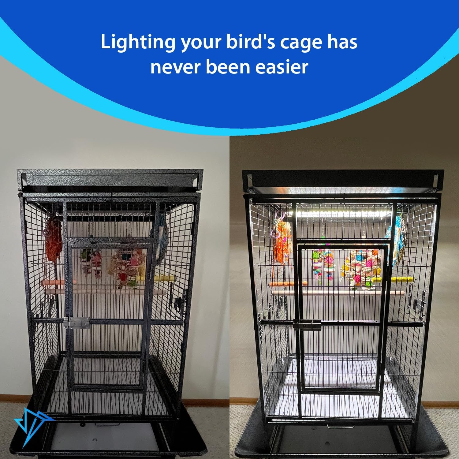Happybird Lighting Bird Cage Light with Chew Guard - Full Spectrum LED Pet Light - Simulates Natural Environment - Safe for Hookbill Birds – Easy to Install - (10" Long)