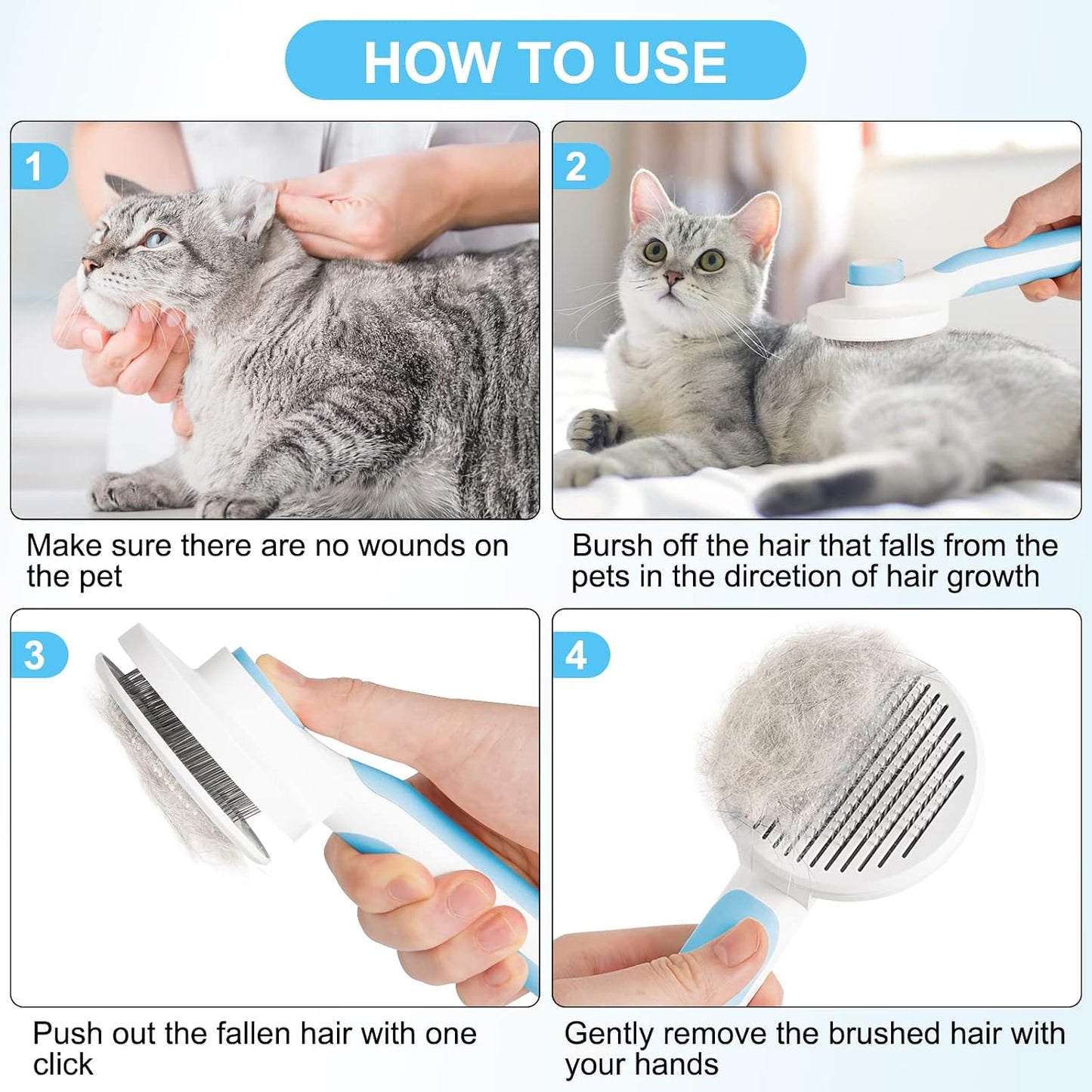 Self Cleaning Slicker Brush,Long & Short Hair Pets Gently Removes Loose Undercoat, Mats and Tangled Hair Dog & Cat Grooming Brush, Skin Friendly(Blue)